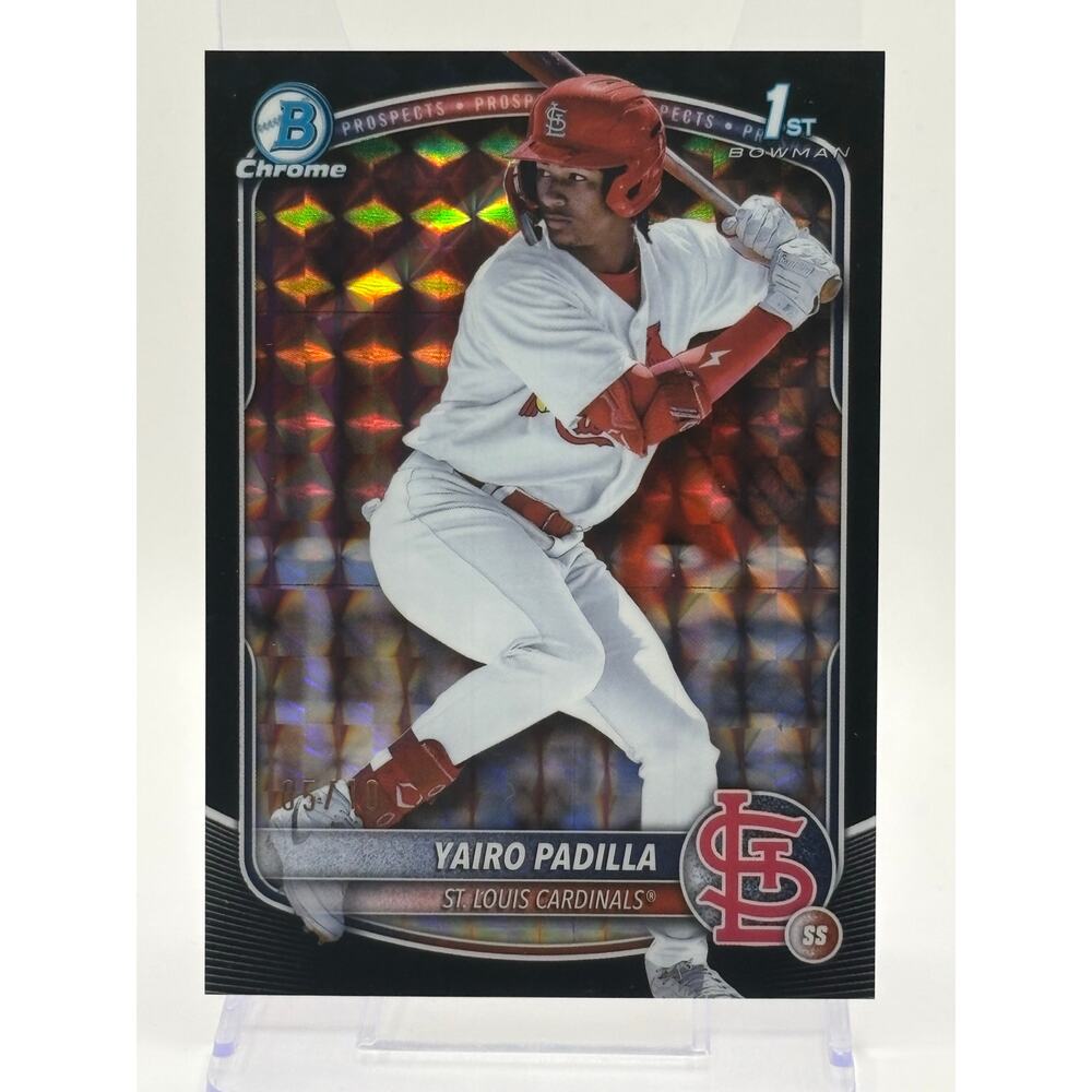 2025 Bowman Chrome Yairo Padilla 1st Black Geometric Refractor 5/10 SP Cardinals